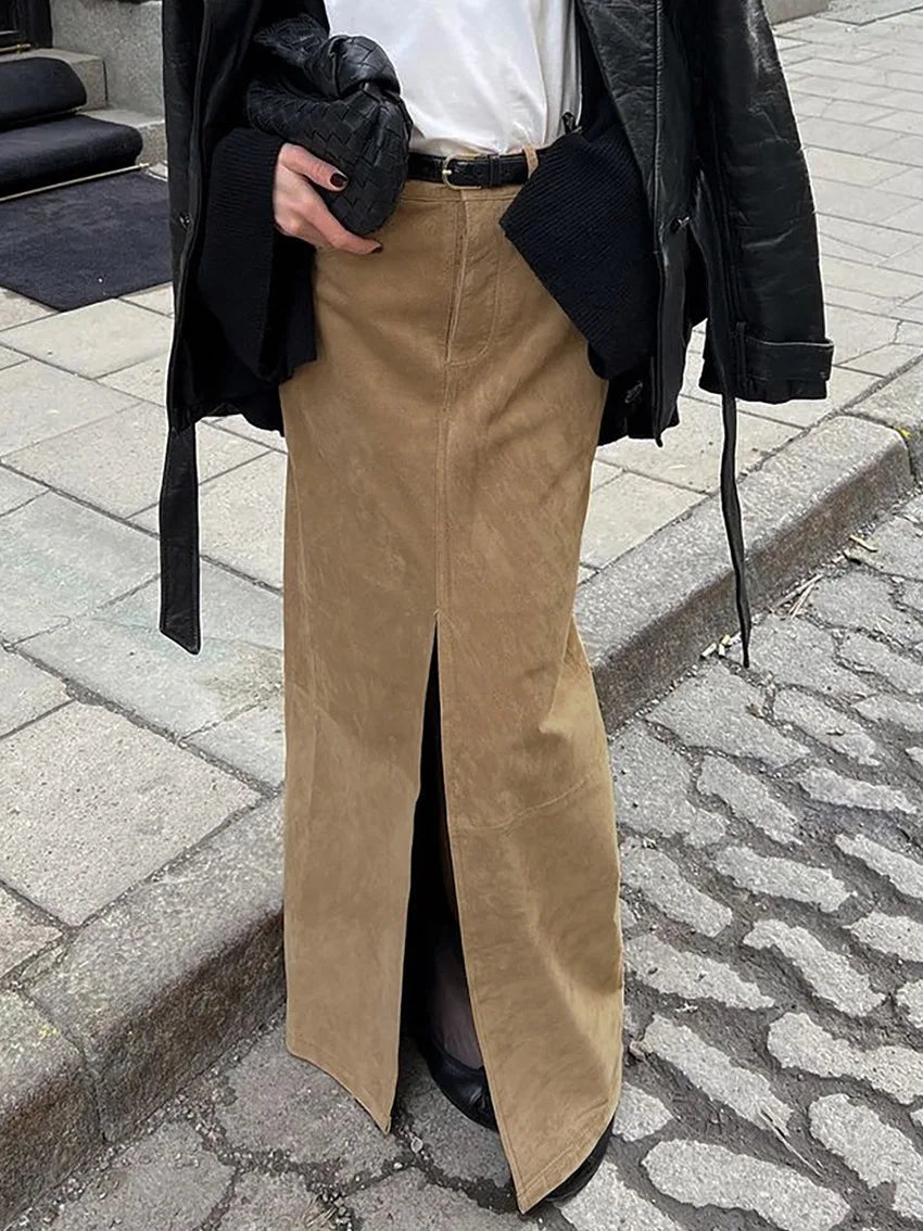 Sued Brown Maxi Skirt