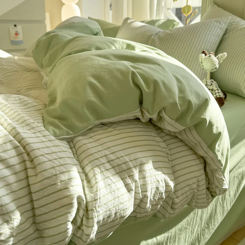 New Stripe Series Quilt Cover Skin Friendly 4-piece Bedding Set Pillow Case with Bed Sheet Four General 150x200 200x230