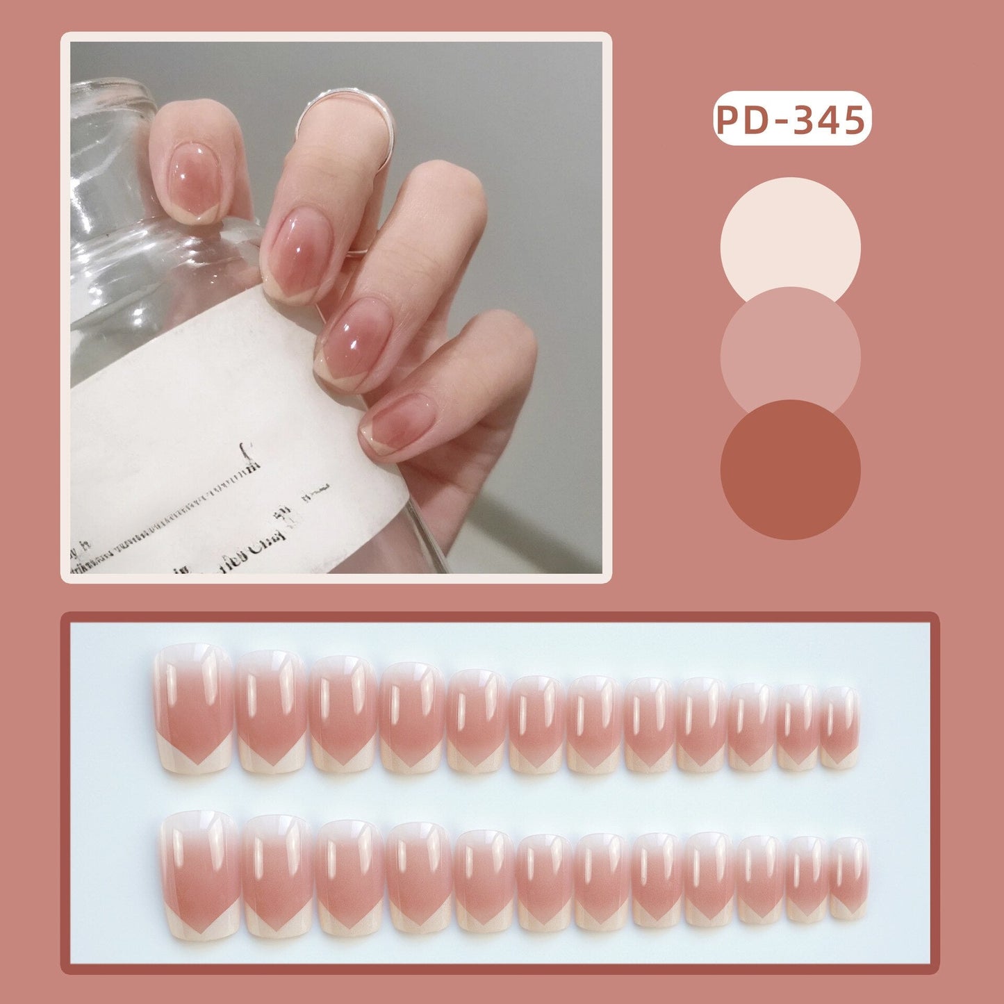 24Pcs/Box New Christmas Elk Snowflake Fake Nails Artificial Short Round Press on Acrylic Nails Tips Coffin Nail with Glue