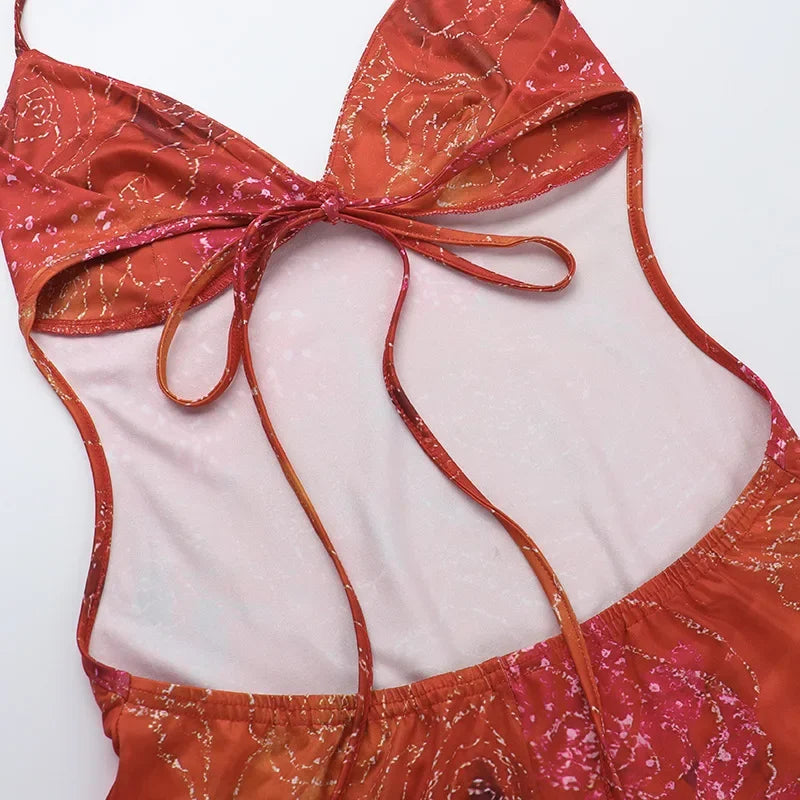 Orange V-neck Open Back Maxi Dress â€?Sleeveless Style