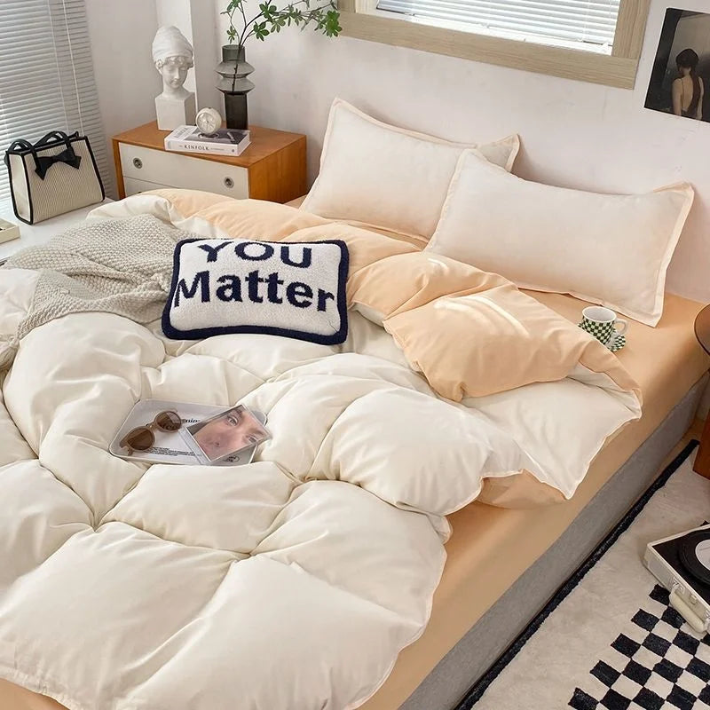 Nordic Princess Purple Bedding Set Girls Boys Single Double Size Flat Sheet Duvet Cover Pillowcase Bed Linens Home Textile