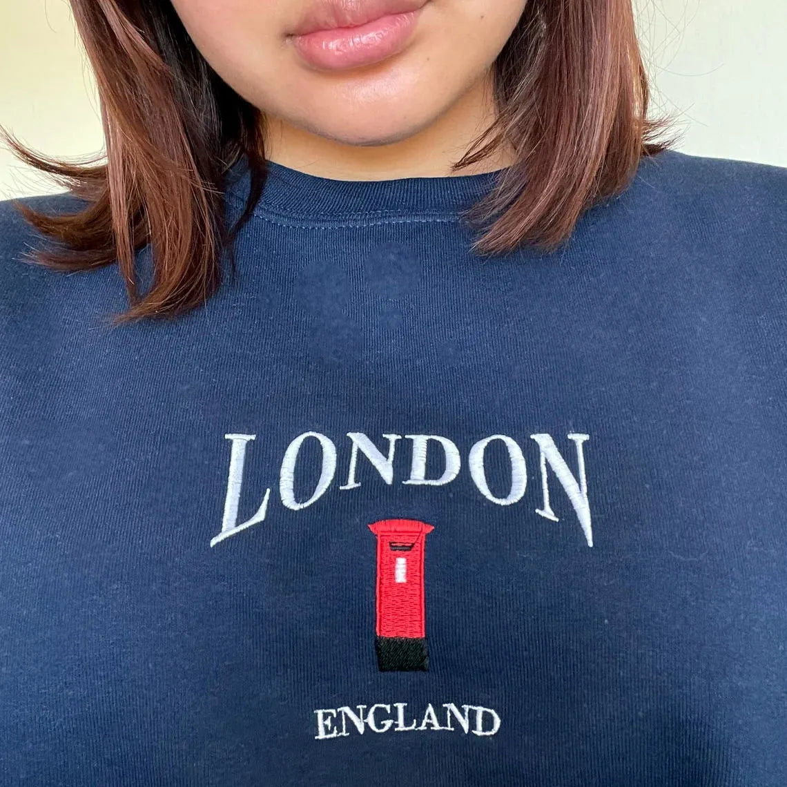 London Telephone Booth Embroidered Fleece Pullover