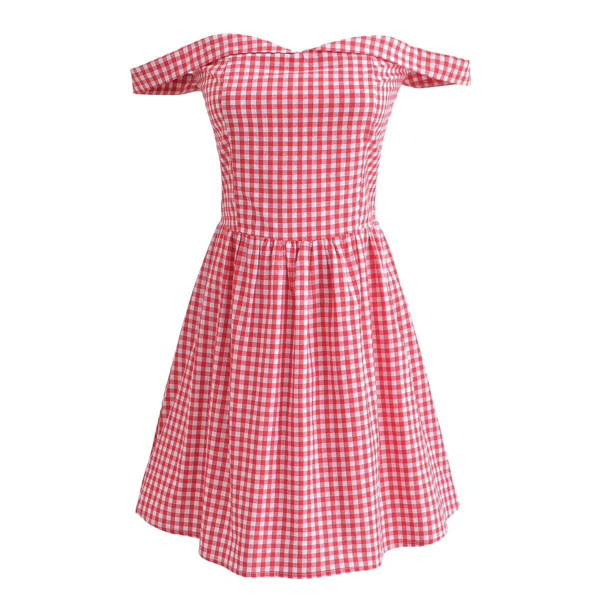 Red Plaid Off-shoulder Mini Dress