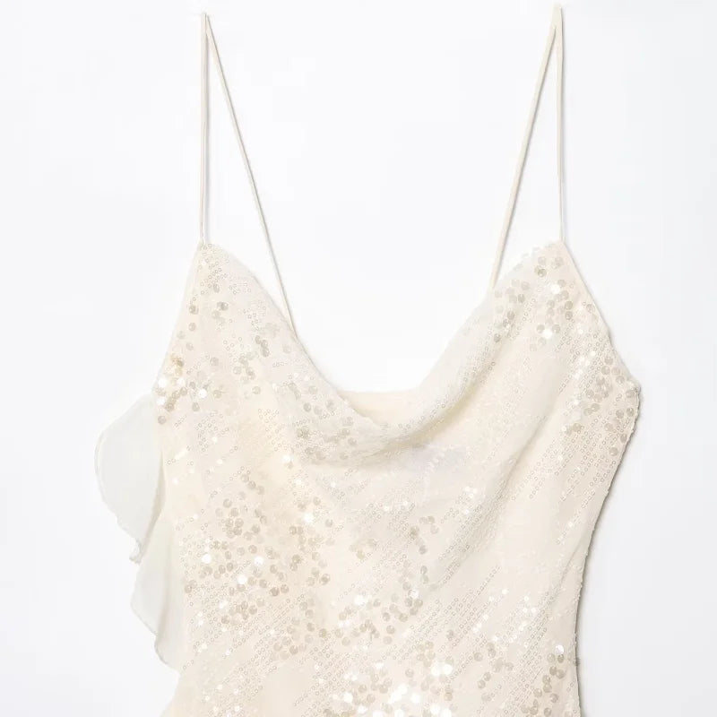 Sequin Layered Ruffle V-neck Sleeveless Mini Dress