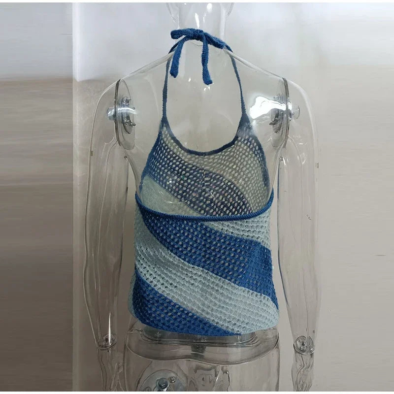 Blue Sequins Knitted Tank Top