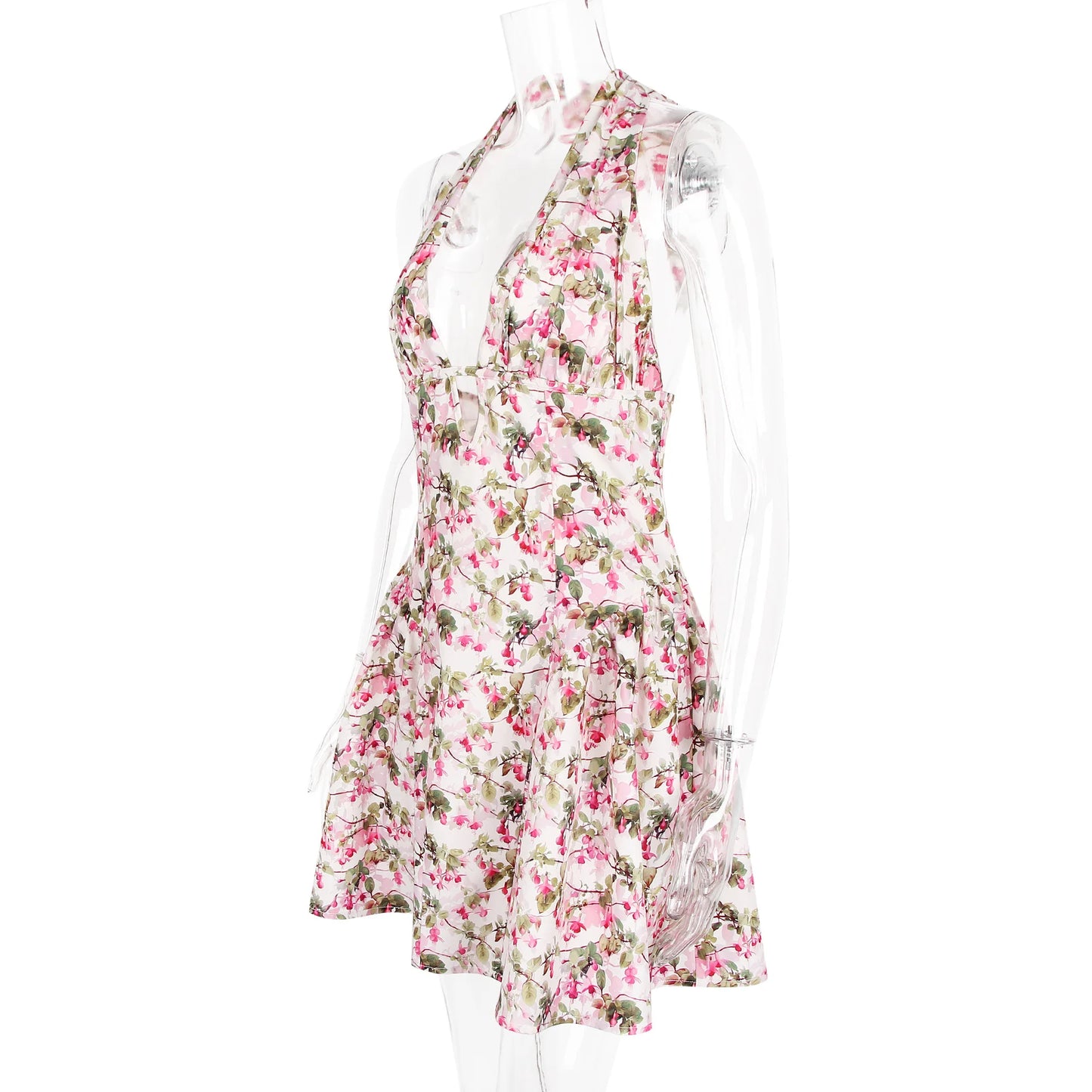 Floral Deep Halter Neck Mini Dress