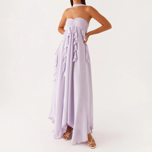 Ruffle Trim Sleeveless A-line Long Dress - Beach Style