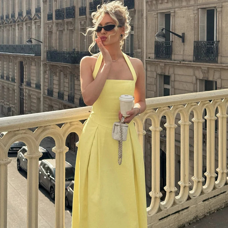 Solid Halter Midi Dress