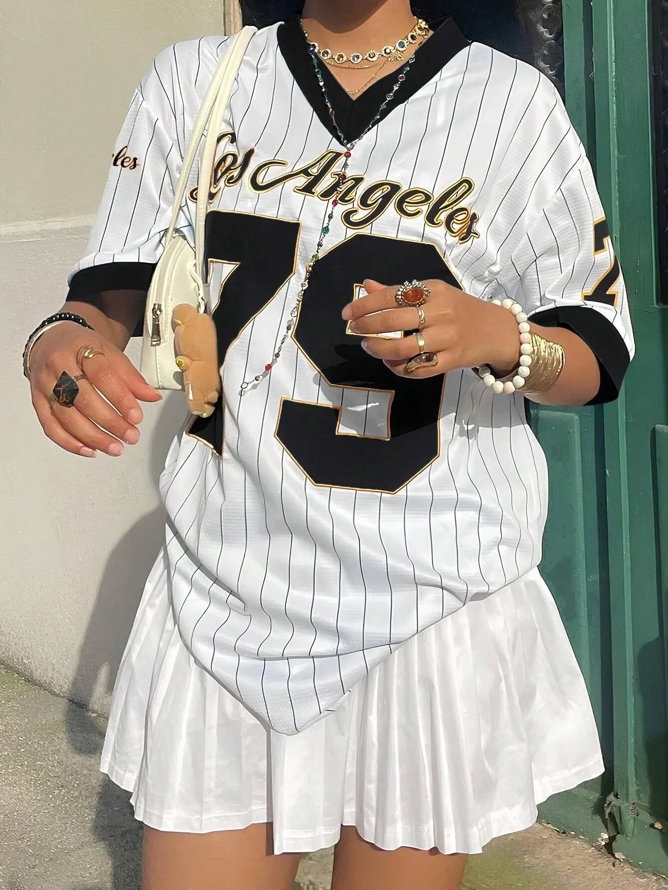 Los Angeles Letter Print V-Neck Jerseys Sport T-Shirt