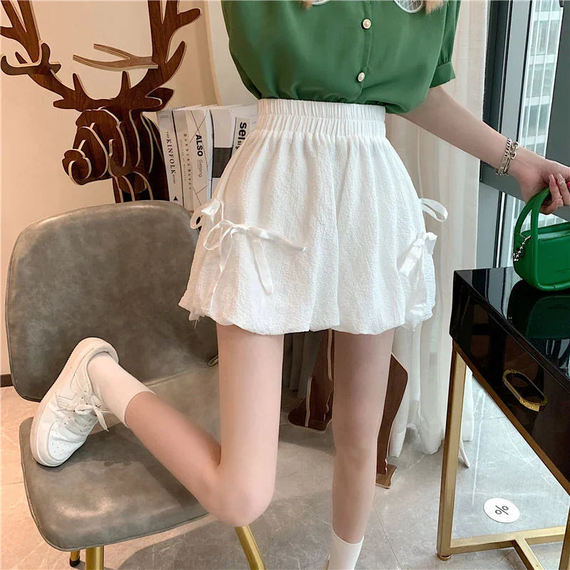 Bow Elastic Loose Bloomer Shorts