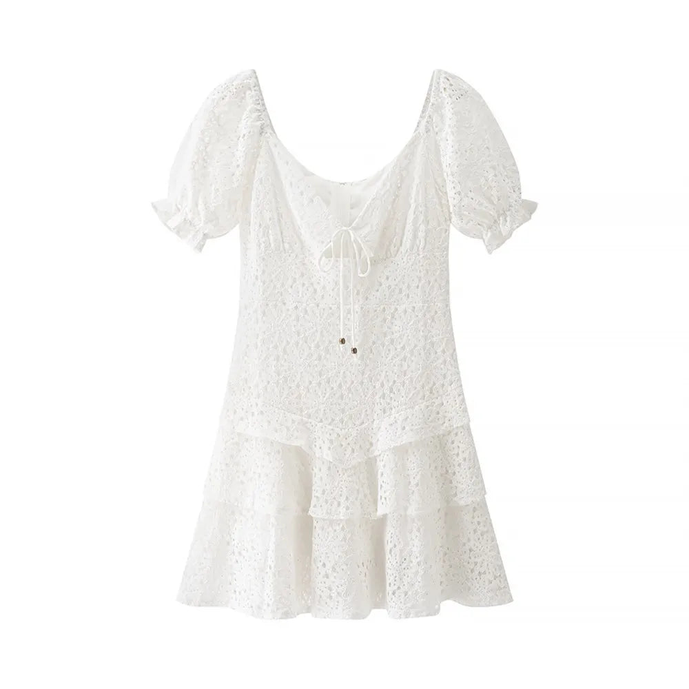 Short Sleeve Embroidered Mini Dress