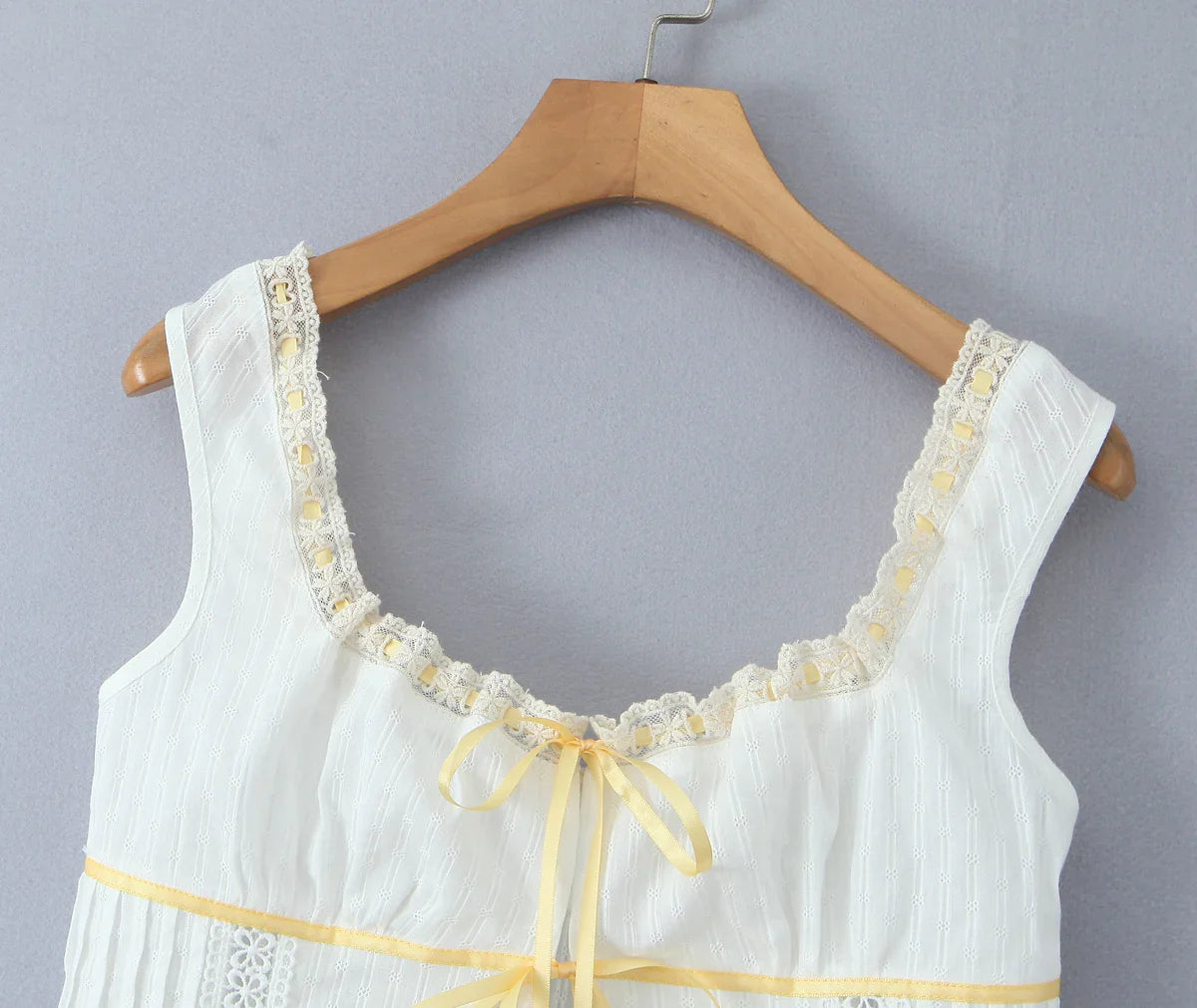 White Ruched Yellow Ribbon Crop Top And Maxi Skirt Set