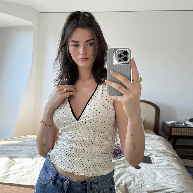 White V-Neck Printed Short Sleeve Top - Regular Fit