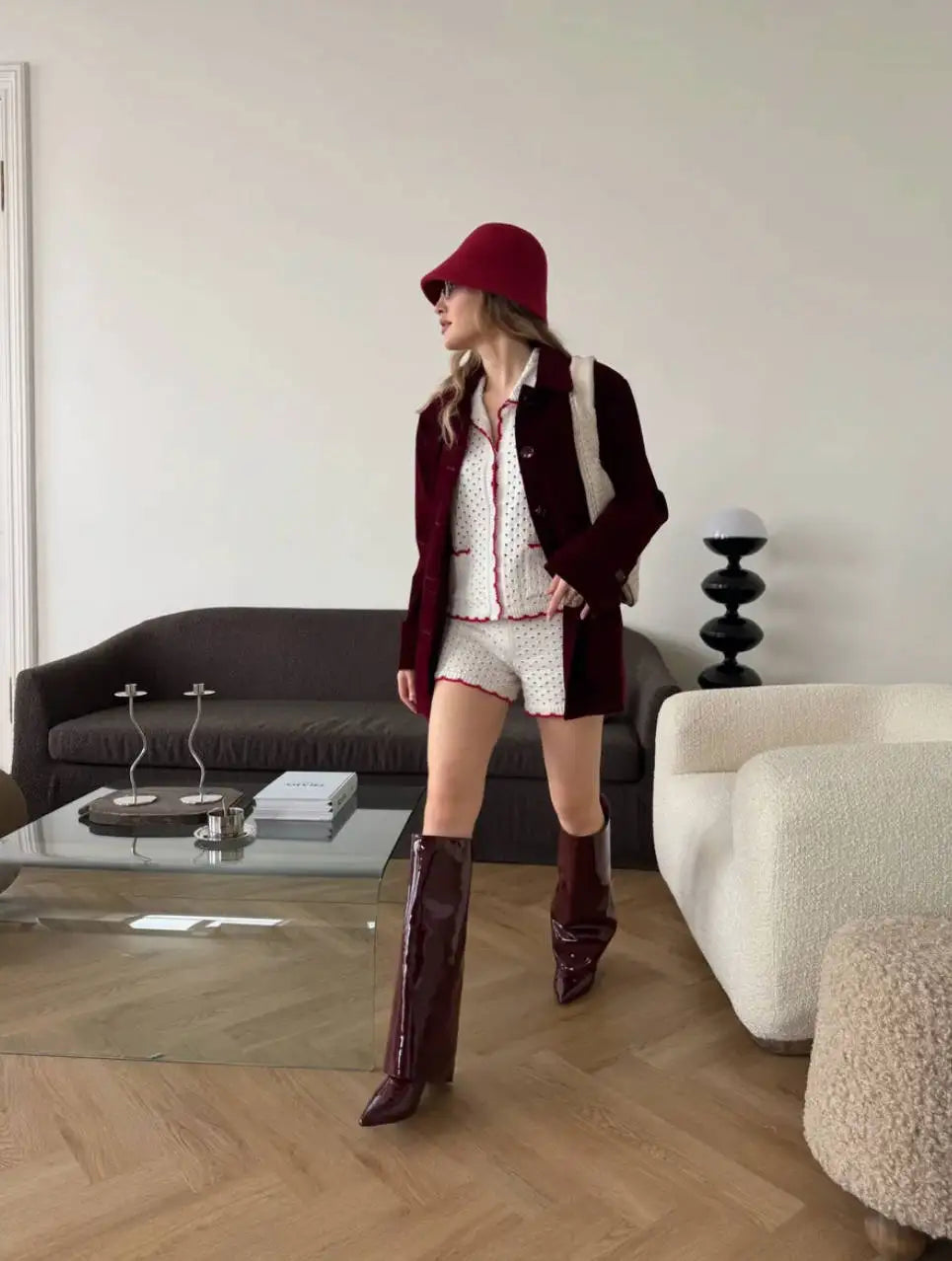 White Knitted Short Sleeve Top And Shorts Set