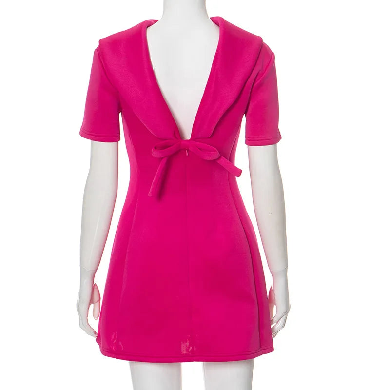 Pink Uptown Collar Short Sleeve Mini Dress