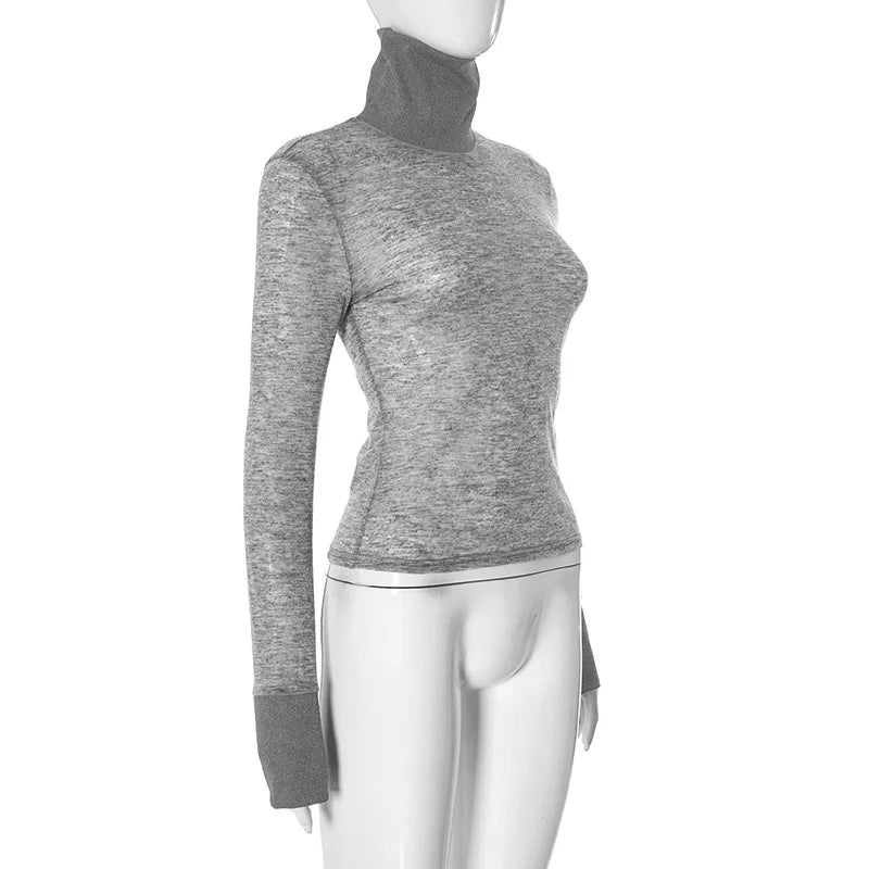 Turtleneck See Through Long Sleeve Top