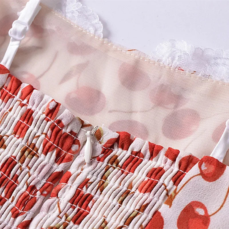 Cherry Print Strap Midi Dress