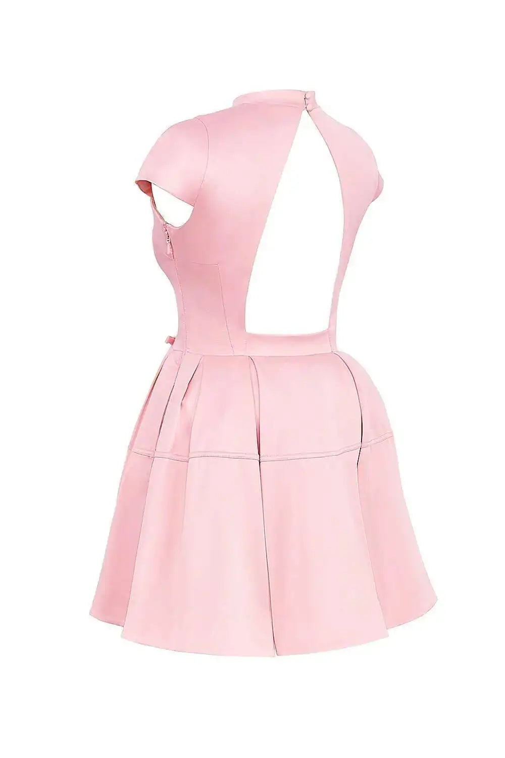 Pink Satin O Neck Cut Back Mini Dress