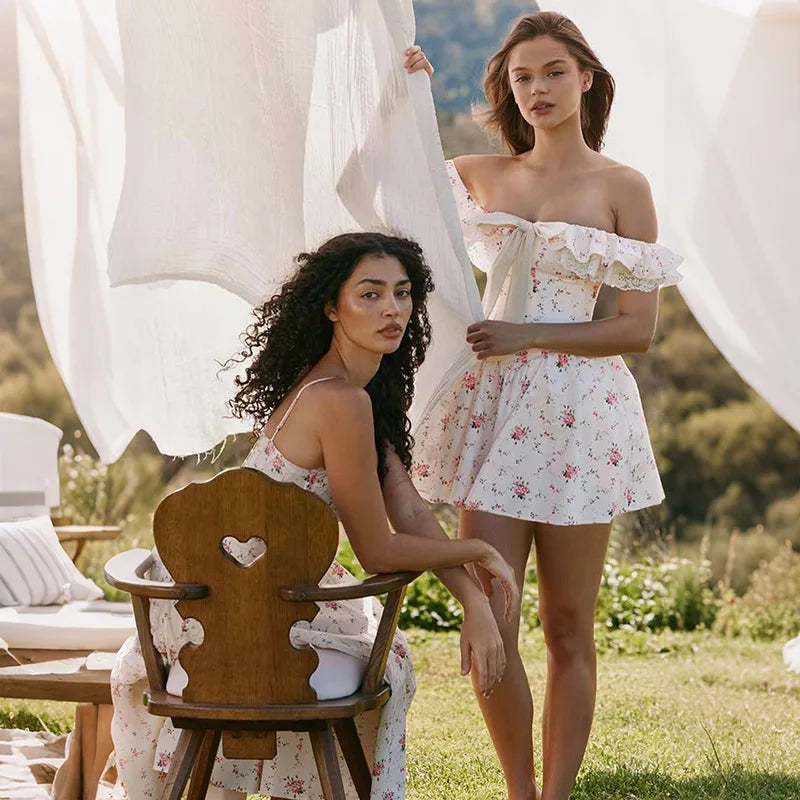 Off Shoulder Floral Printed Mini Dress