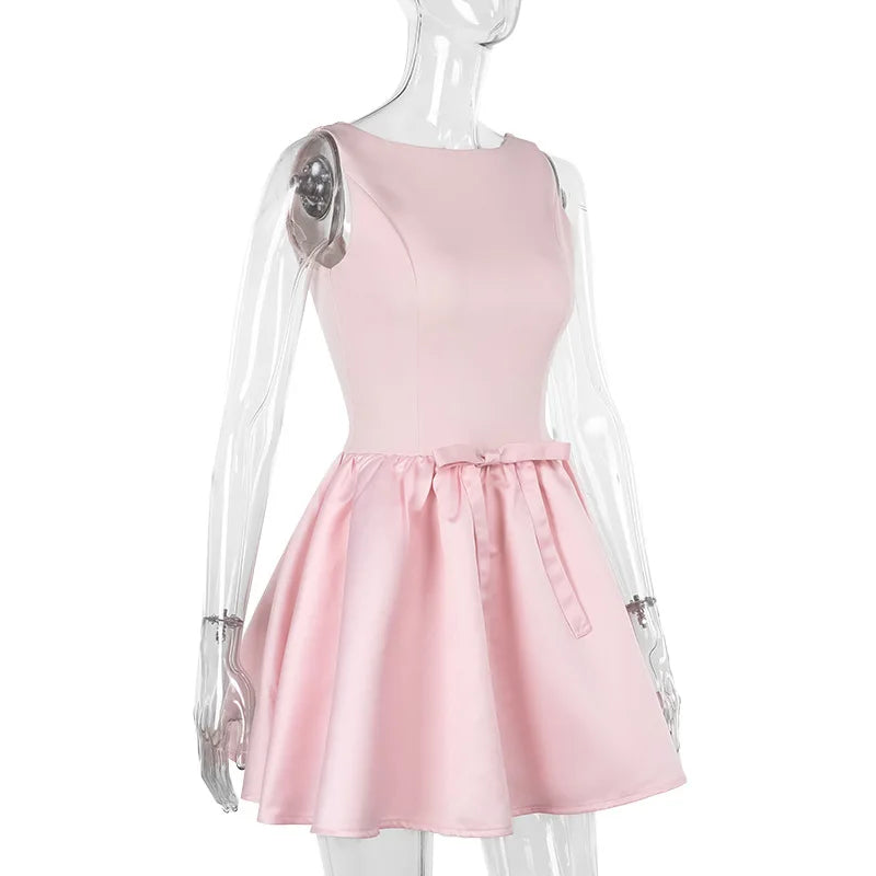 Pink Tank Bow Flare Mini Dress