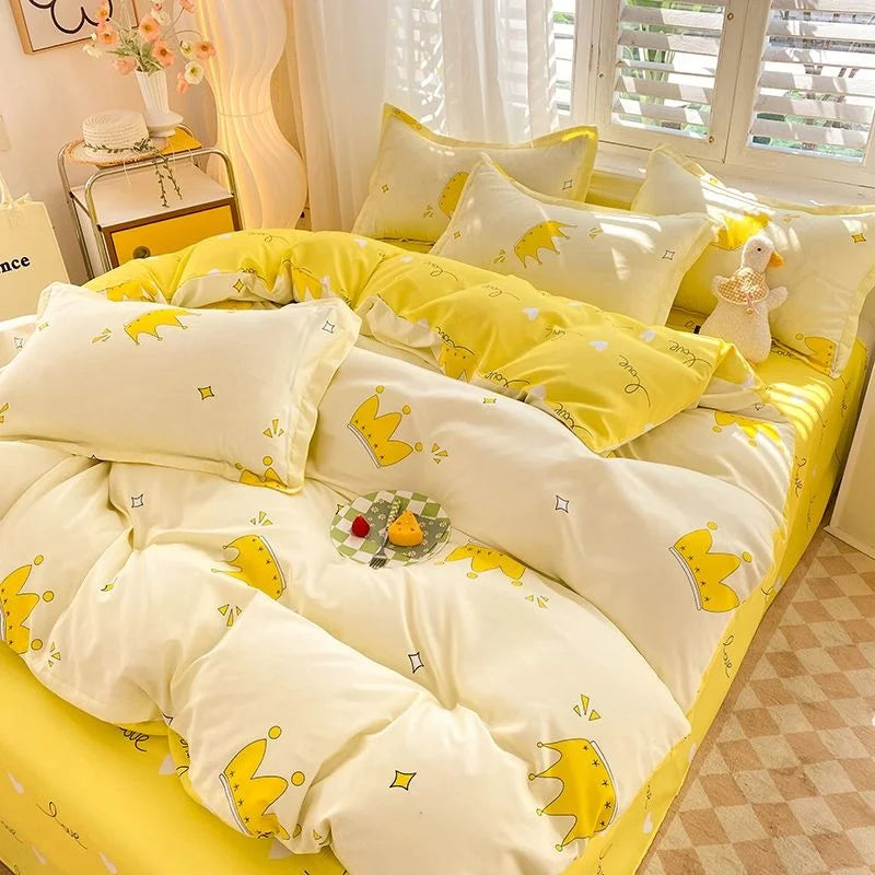 Nordic Princess Purple Bedding Set Girls Boys Single Double Size Flat Sheet Duvet Cover Pillowcase Bed Linens Home Textile