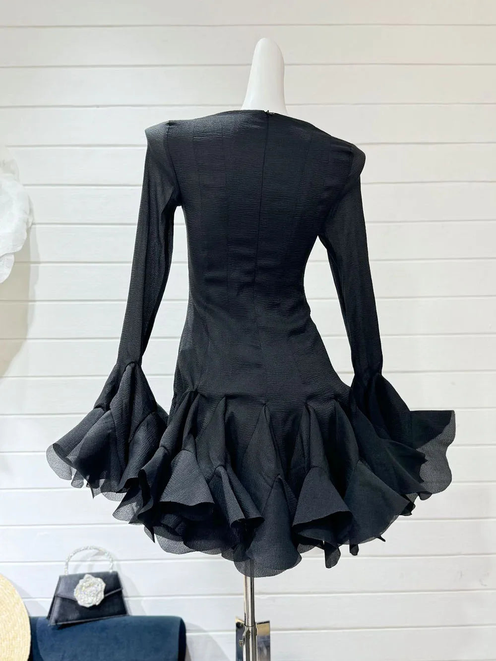 Frill Buttoned Long Sleeve Midi Dress