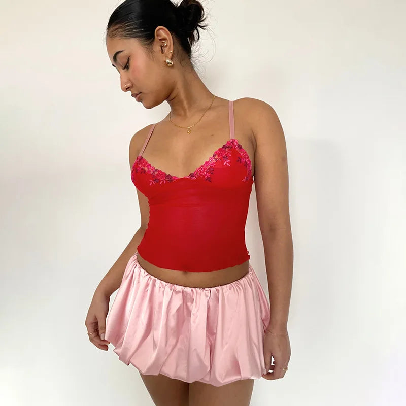 Satin Elastic Low Waist Bubble Mink Skirt