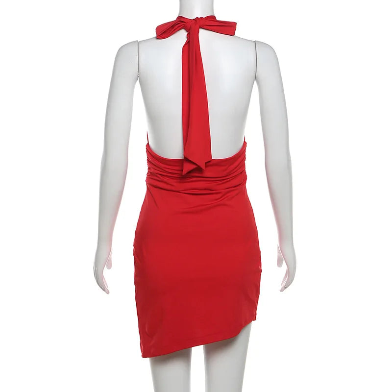 Deep Neck Draped Mini Dress