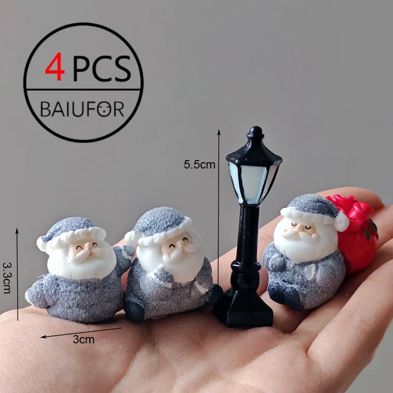 Miniature Christmas Tree Santa Claus Snowmen Gift Box Terrarium Accessories Fairy Garden Figurines Dollhouse Decor