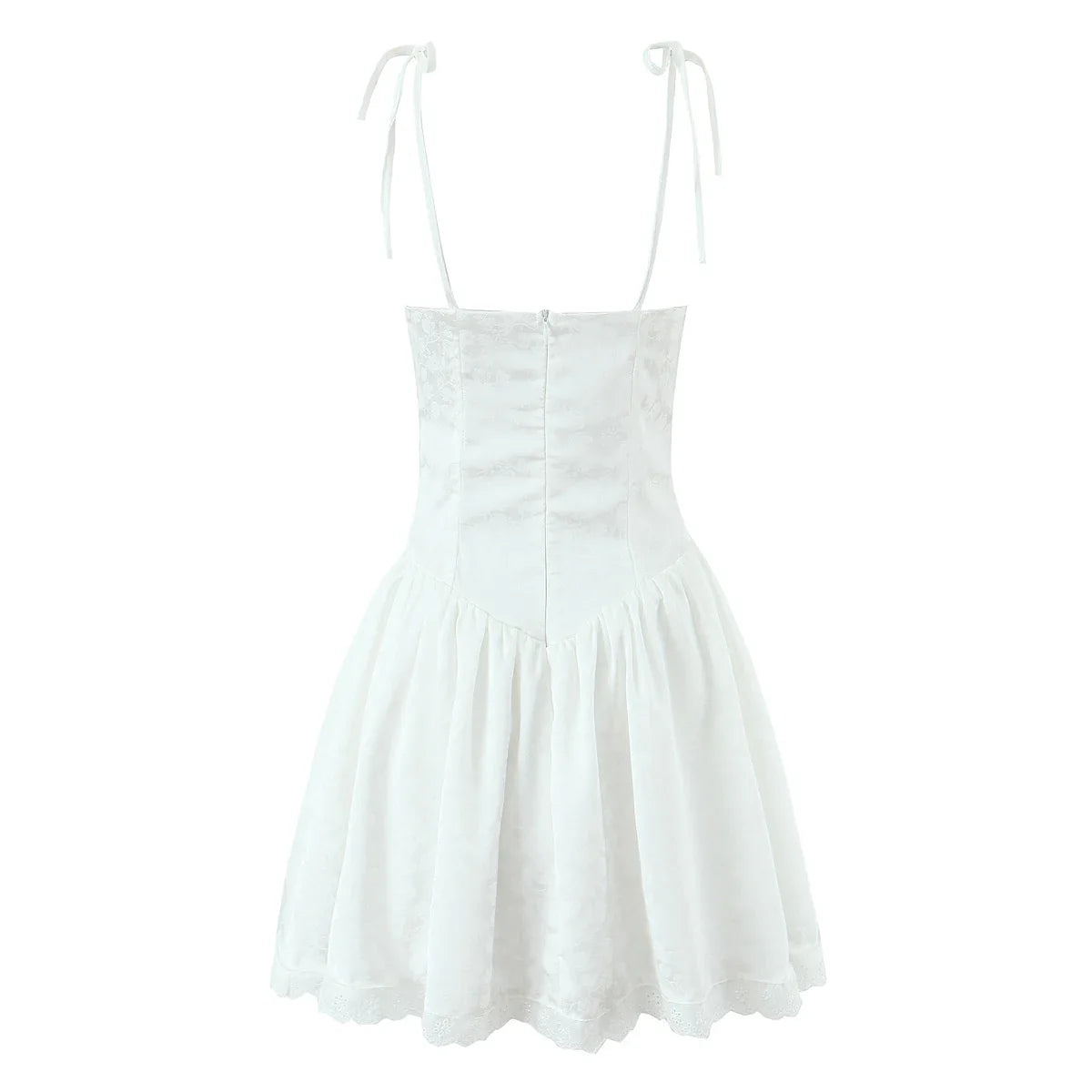 Tie Up Bow Lace Trim Flare Mini Dress