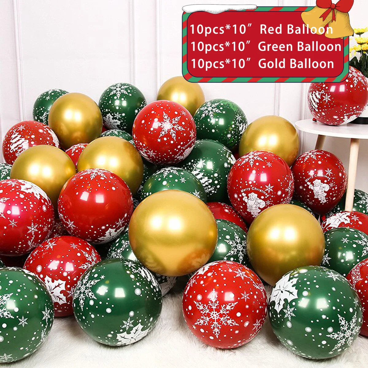 30pcs Christmas Latex Balloon 10inch Golden Green Red Confetti Balloons For Christmas New Year Party Decoration