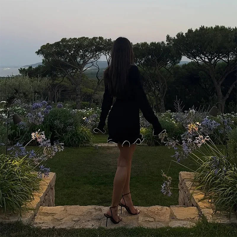 Ruffles Hem Long Sleeve Mini Dress