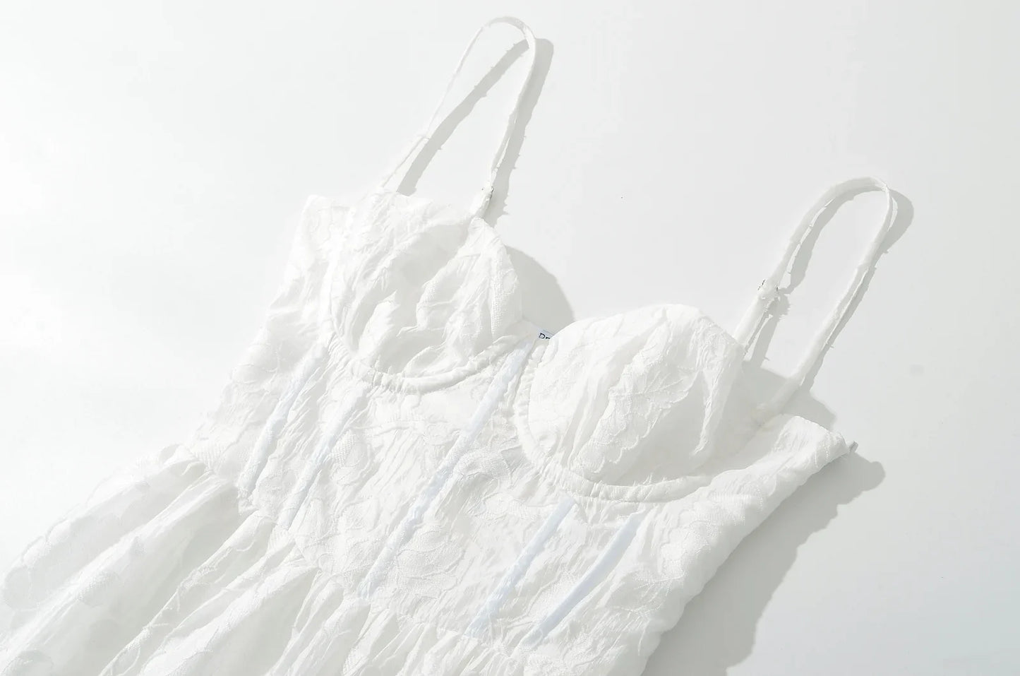 Jacquard Print Back Tie Up Strap Midi Dress