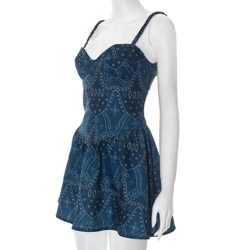 Blue Paisley Print Cami Mini Dress