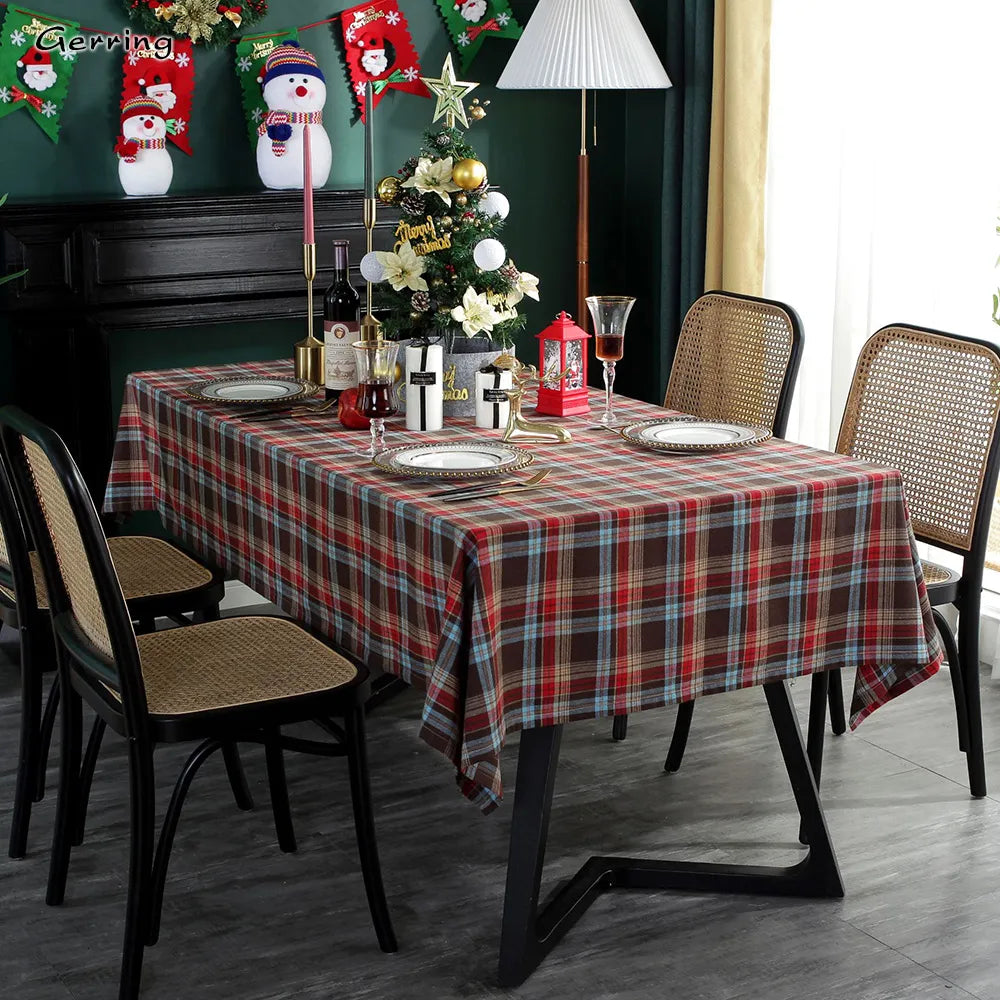 Christmas Tablecloth Dyed Green Plaid Holiday Village Home Textile New Year Rectangular Tablecloths Dining Table Cover