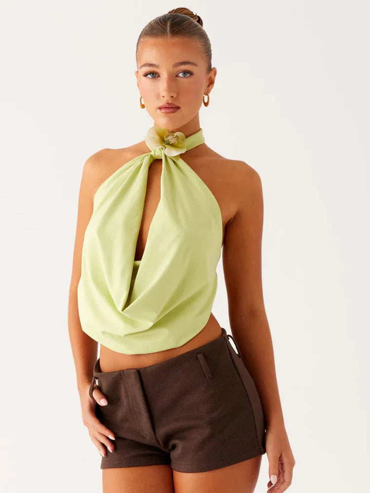 Orchid Halter Drape Neck Top