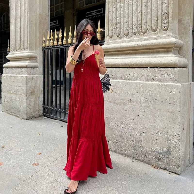 Sling V-neck A-line Long Dress