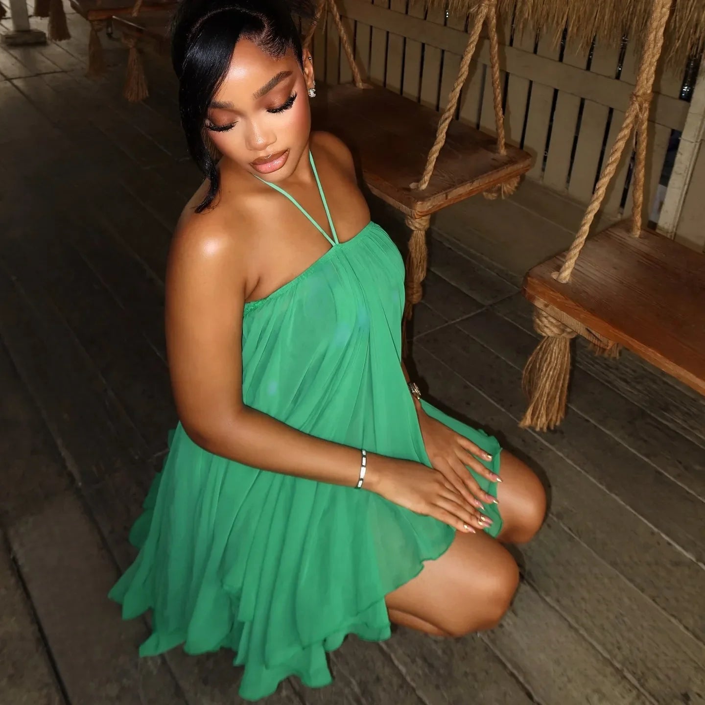 Frill O-Shaped Mini Dress