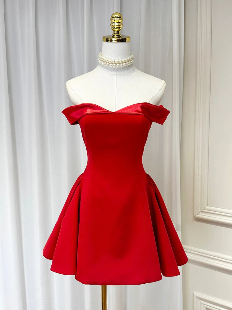 Satin Contrast Off-shoulder Mini Dress