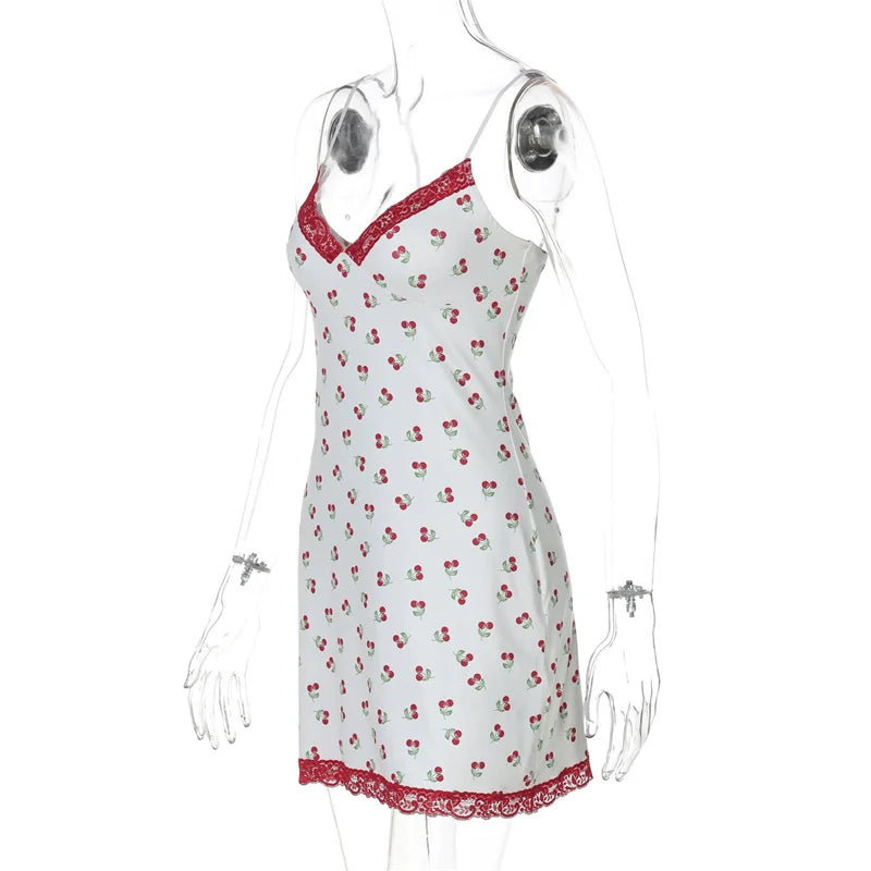 White Cami Red Print Spaghetti Strap Mini Dress