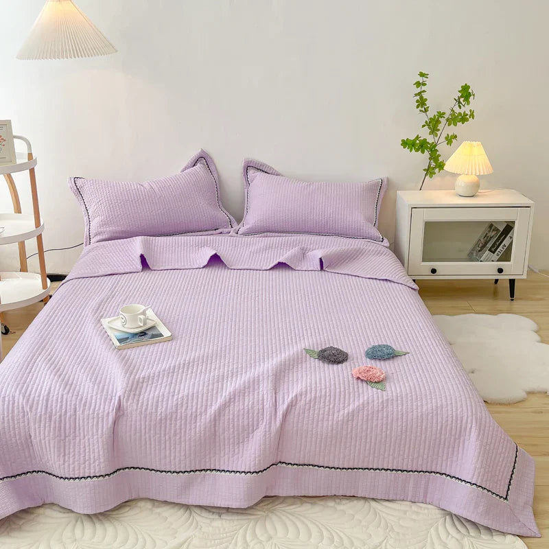 1/3Pc Korean Princess Elegant Handmade Flowers Embroidery Quilted Summer Quilt Bedspread Air-conditioning Skin-friendly Blanket