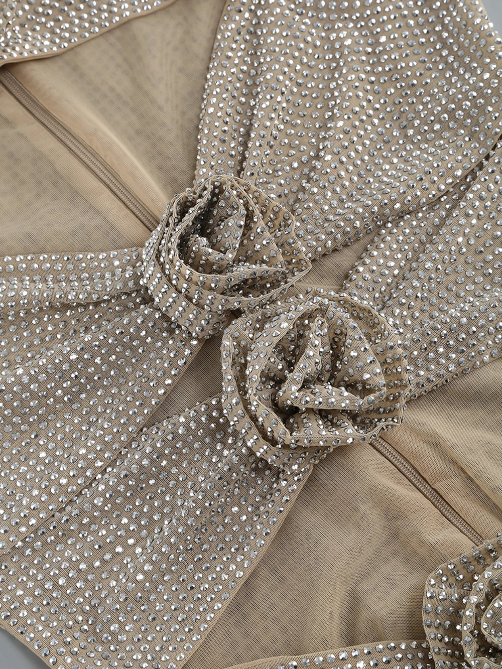 Sequin Flower Details Cut Out Bodycon Mini Dress