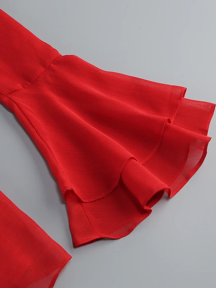 Off-shoulder Long Flare Sleeve Bow Mini Dress