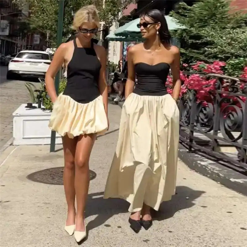 Sleeveless Puff Patchwork Mini Dress