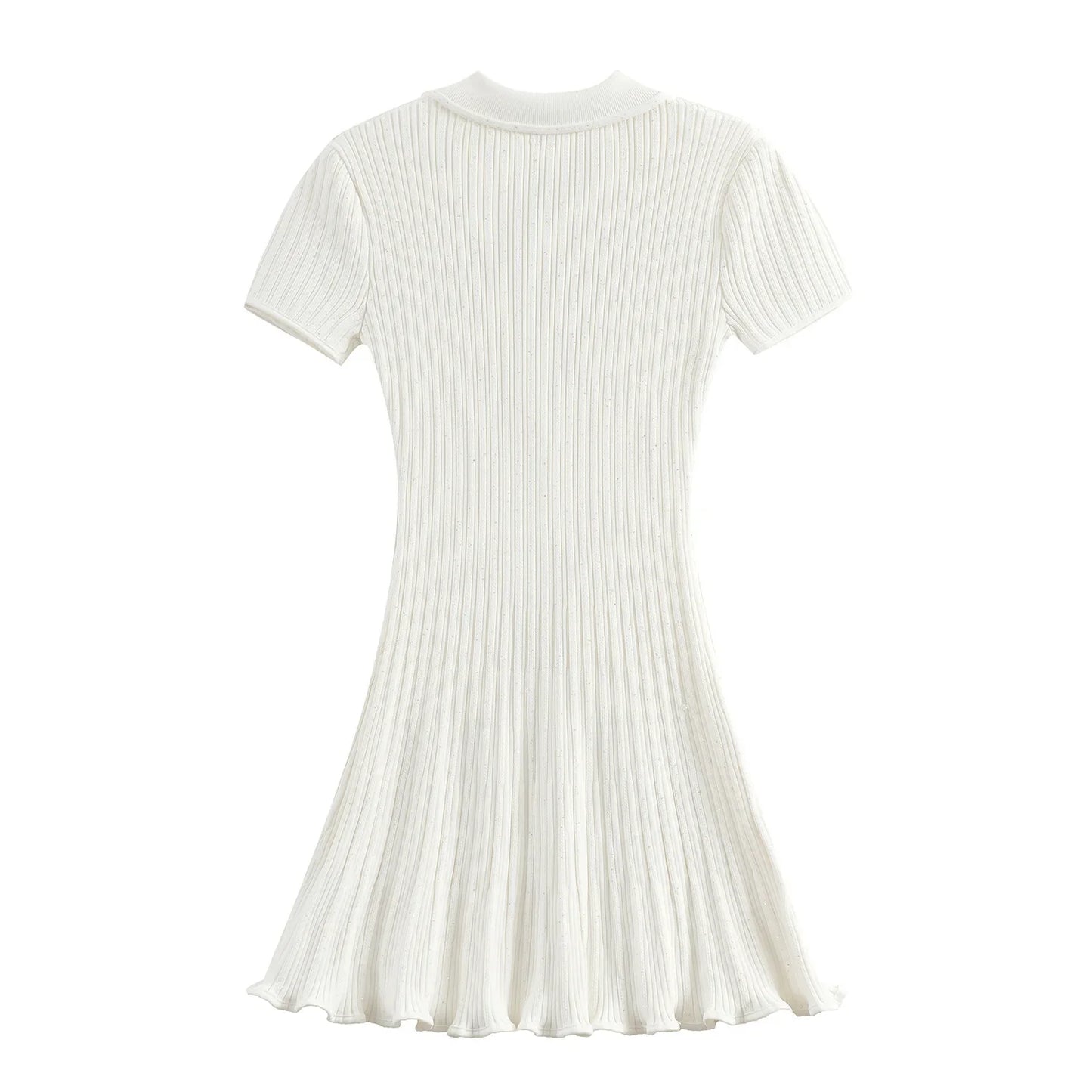 Polo Knitted Short Sleeve Single Breasted Flower Button Mini Dress
