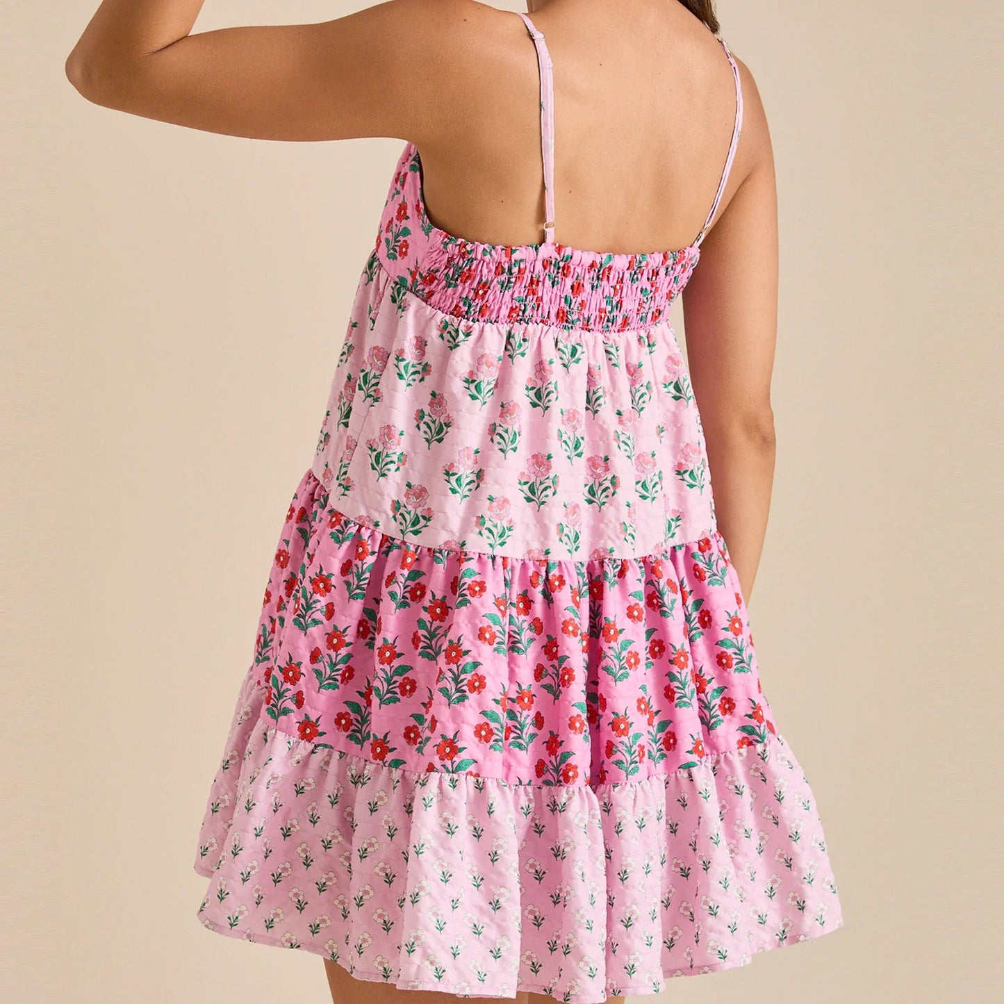 Pink Printed Patchwork Cami Mini Dress