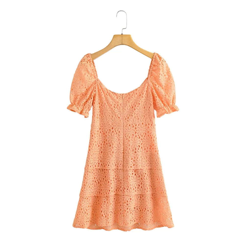 Short Sleeve Embroidered Mini Dress