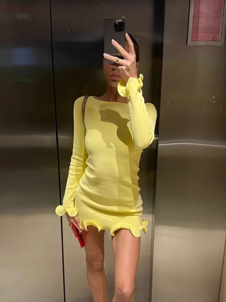 Ruffles Hem Long Sleeve Mini Dress