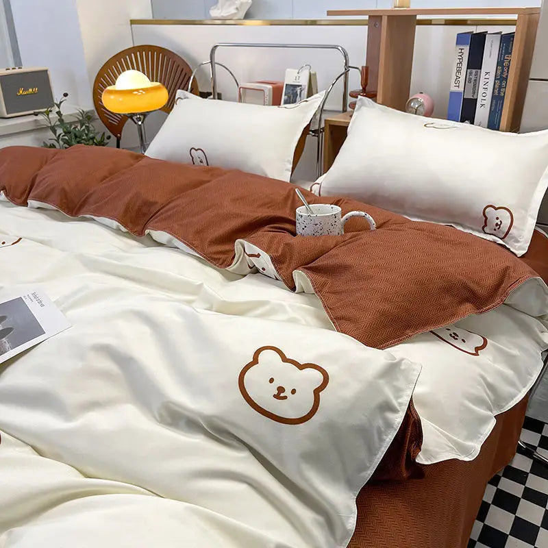 Red Cherry Plaid Duvet Cover Set with Sheet Pillowcase Soft Cover NoFilling Warm Bed Linen Twin Full Queen Size Home Bedding Set