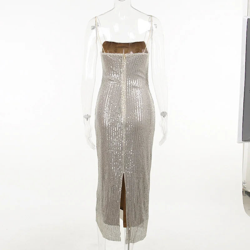 Sequin Spaghetti Strap Midi Dress